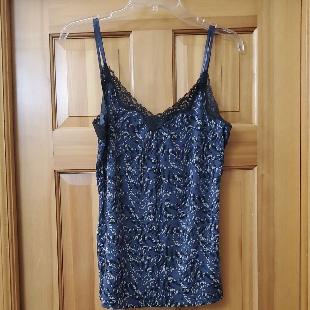 Express Lace Trimmed Blue Patterned Camisole womens sz m